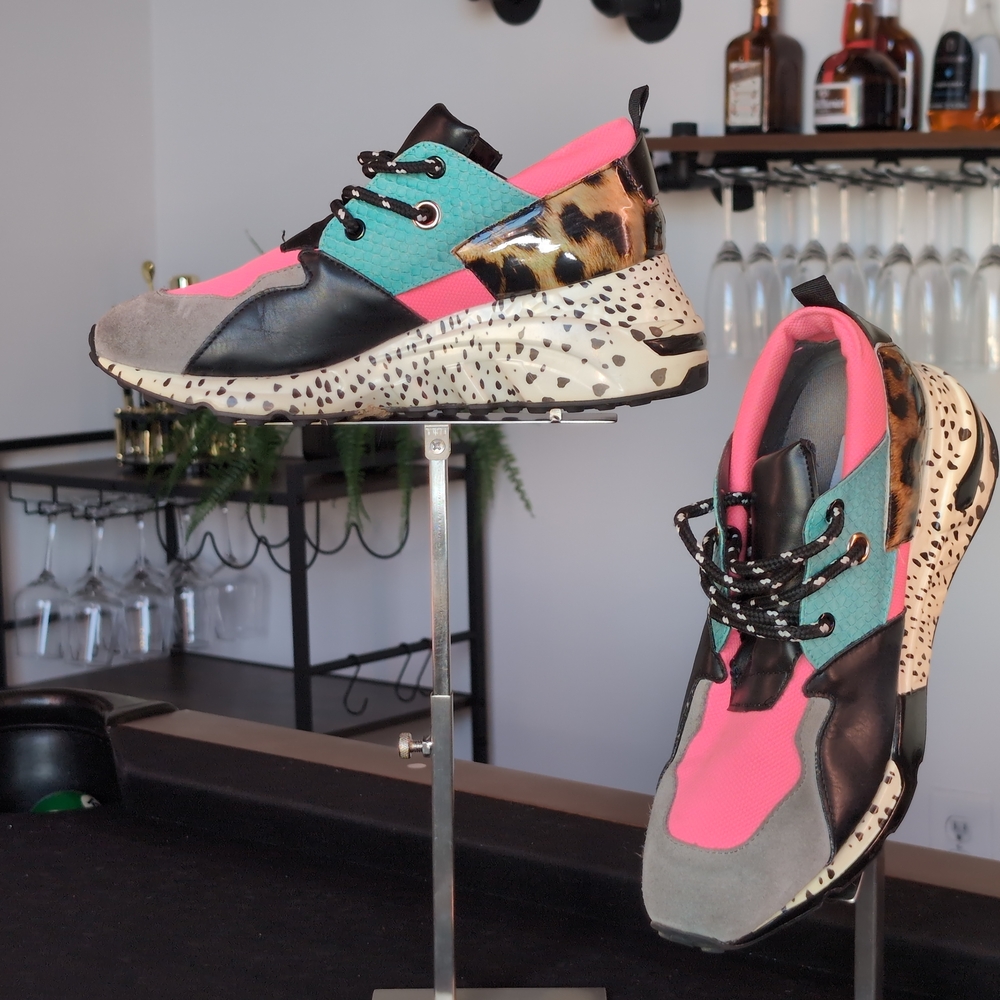 Steve Madden Cliff Sneakers Neon Pink Turquoise Leopard Multi Size 8